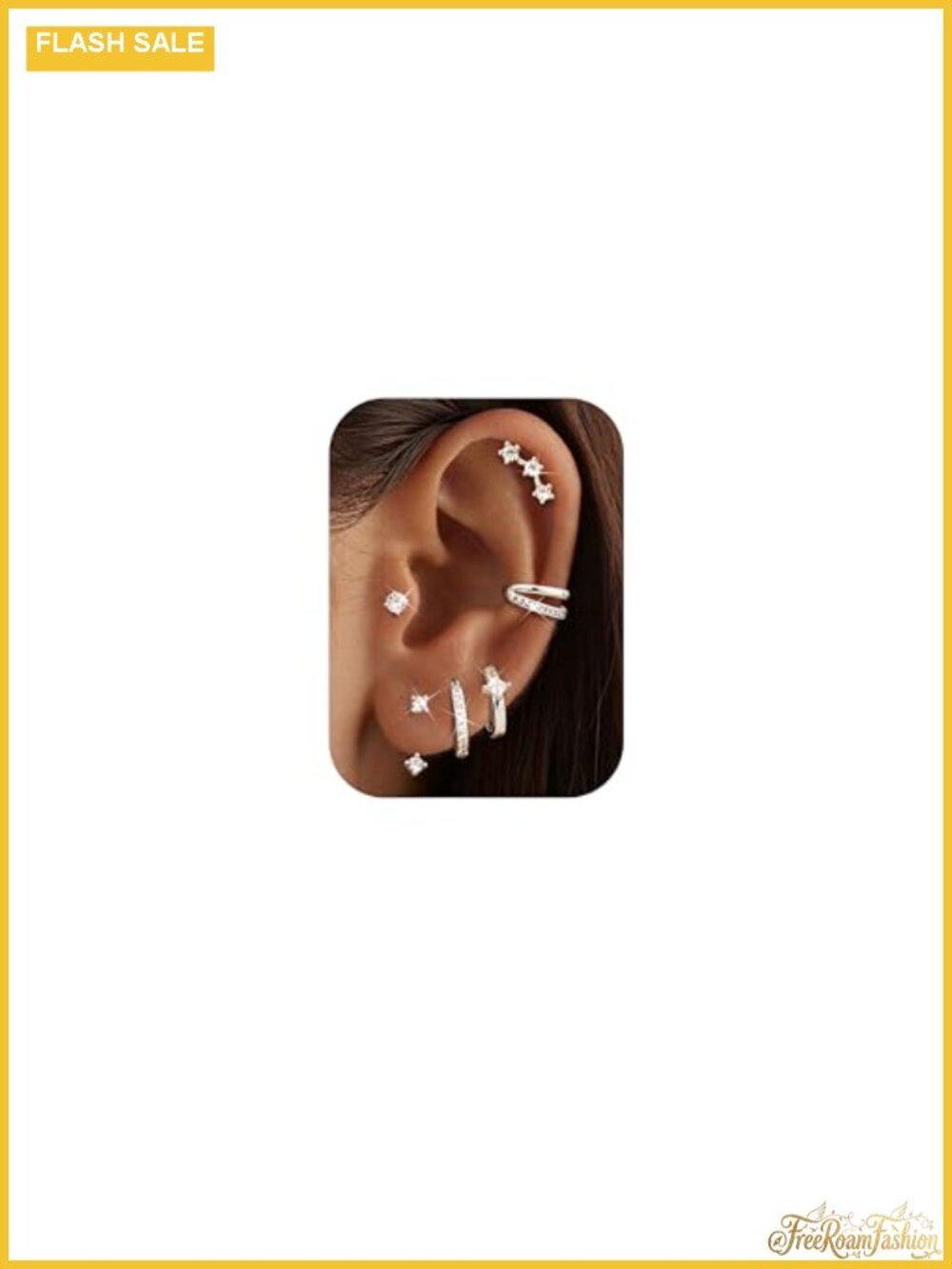 6 Pairs Earring Set Surgical Steel Hypoallergenic Studs Hoops Ear Cuffs